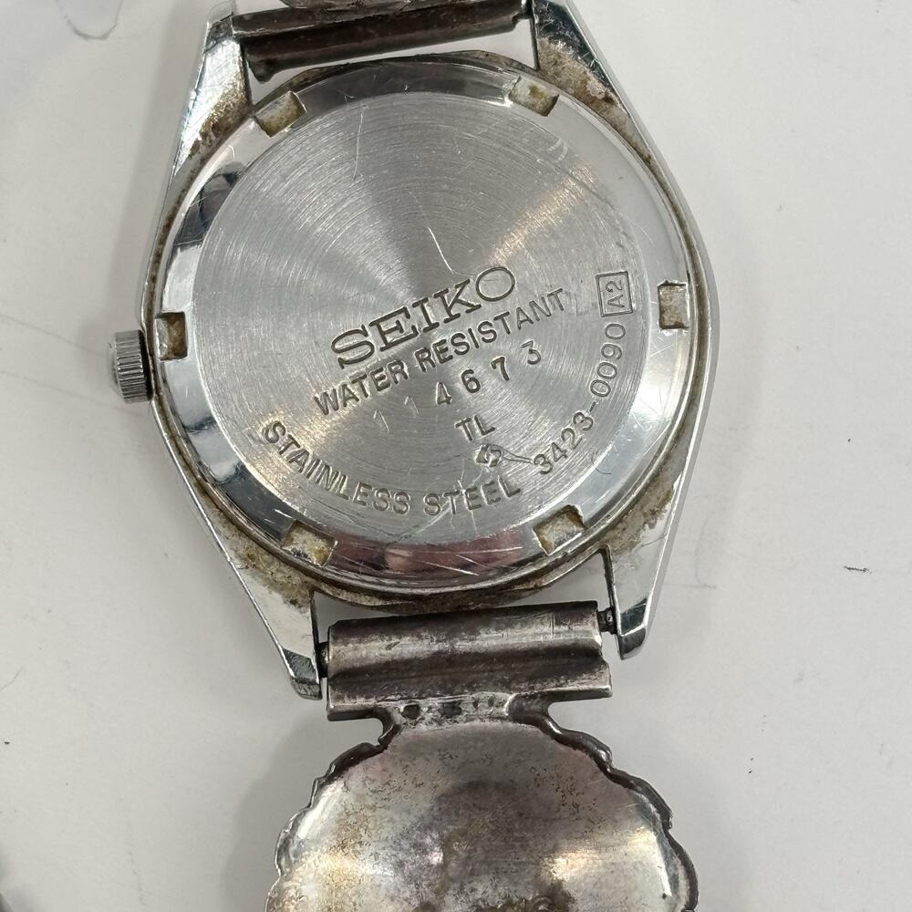 Vtg Seiko Quartz Watch Sterling Silver Turquoise Watch Tips Southwestern Navajo - Picture 8 of 13
